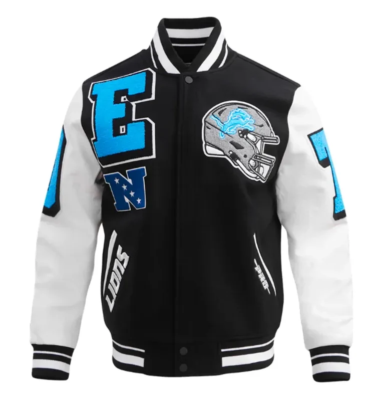 Detroit Lions Mashup Rib Varsity Wool Leather Jacket