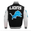 Detroit Lions Mashup Rib Varsity Wool Leather Jacket Back