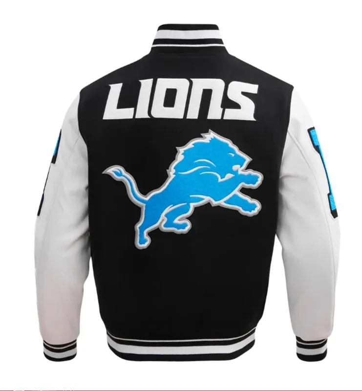 Detroit Lions Mashup Rib Varsity Wool Leather Jacket Back