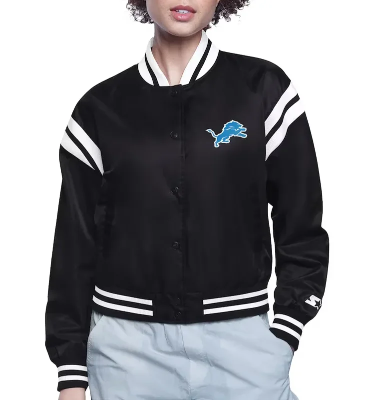 Detroit Lions Printed Logo Varsity Satin Jacket