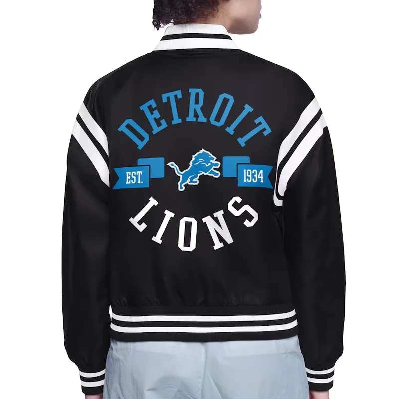 Detroit Lions Printed Logo Varsity Satin Jacket Back