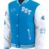 Detroit Lions Puffer Blue And White Full Snap Varsity Jacket