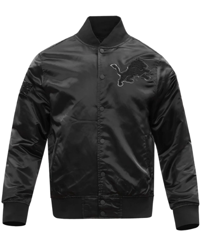 Detroit Lions Triple Black Satin Varsity Jacket For Unisex