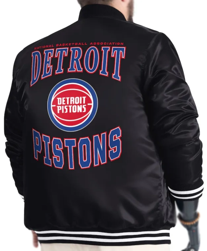 Detroit Pistons Adaptive Bold Logo Black Varsity Satin Jacket