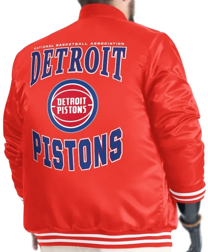 Detroit Pistons Adaptive Bold Logo Red Varsity Satin Jacket
