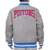 Detroit Pistons Crest Emblem Grey Varsity Jacket Back