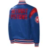 Detroit Pistons Force Play Varsity Satin Blue Jacket Back