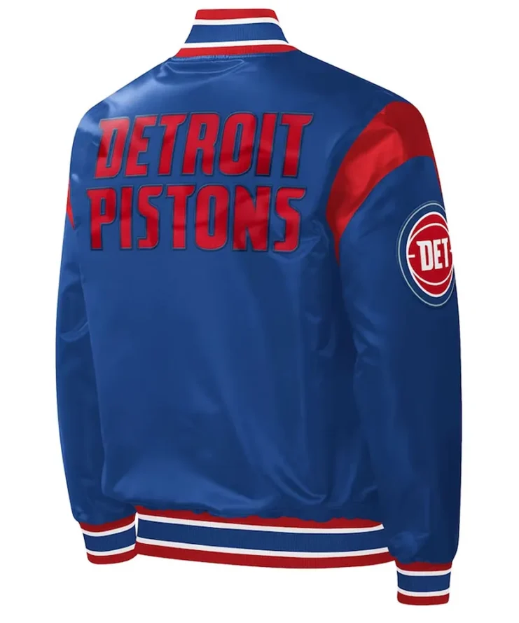 Detroit Pistons Force Play Varsity Satin Blue Jacket Back
