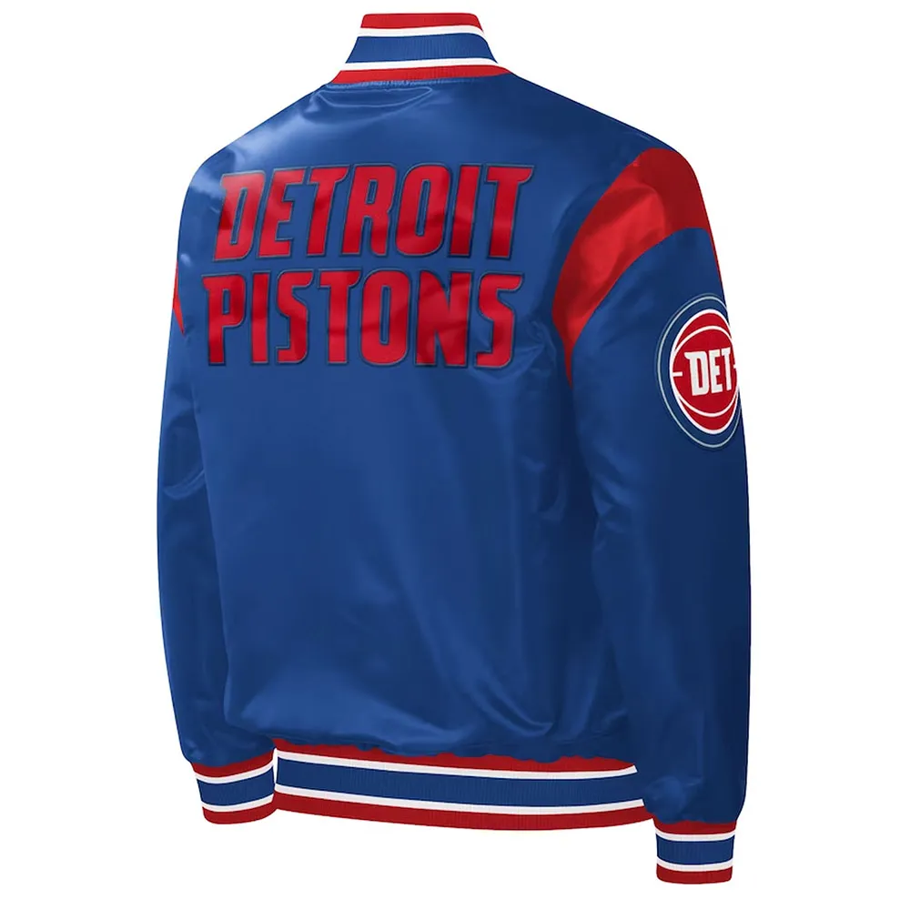 Detroit Pistons Force Play Varsity Satin Blue Jacket Back