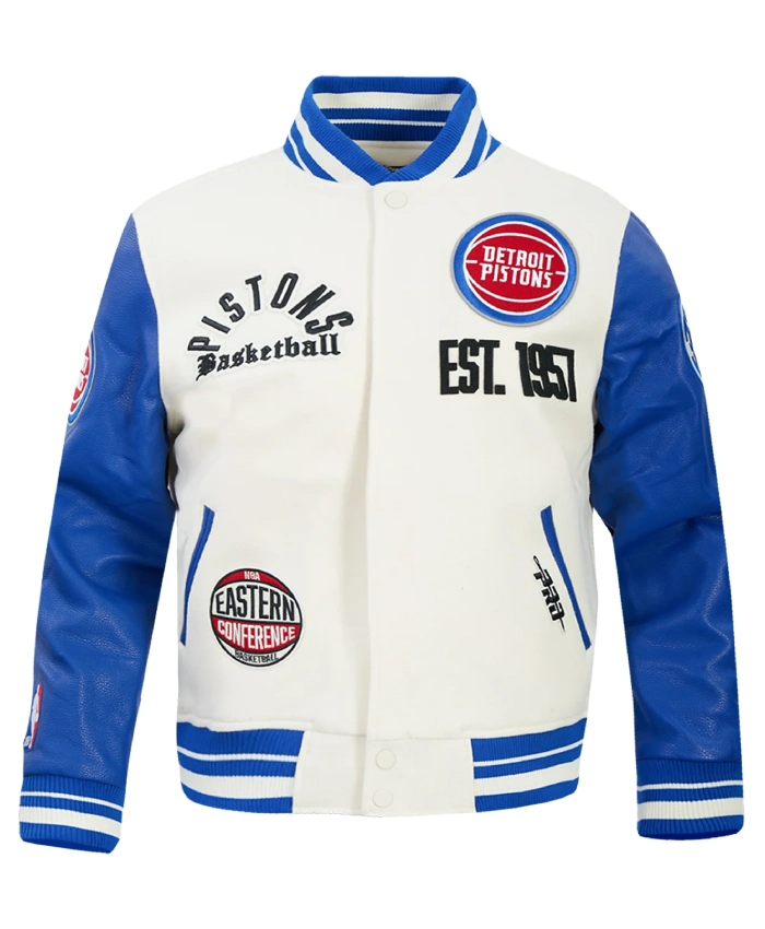 Detroit Pistons Pro Standard Modern Originals Blue And White Varsity Jacket