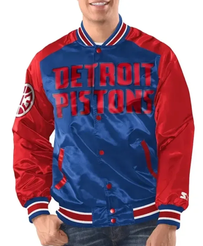 Detroit Pistons Renegade Royal Blue And Red Varsity Jacket