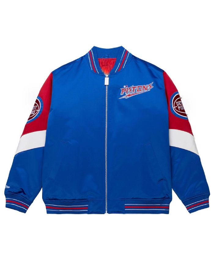 Detroit Pistons Royal Throw It Back Full Zip Satin Jacket