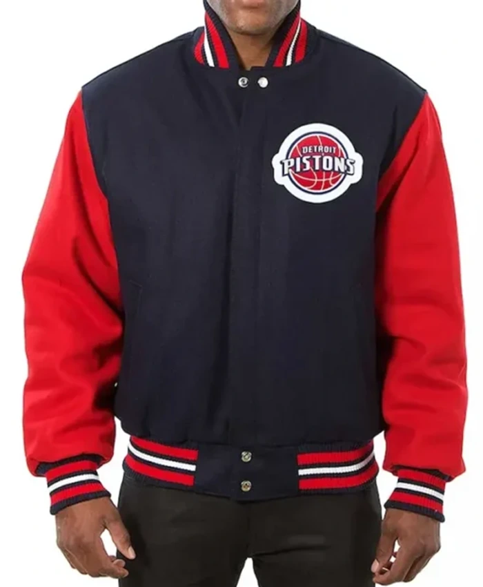 Detroit Pistons Two Tone Navy And Red Varsity Jacket