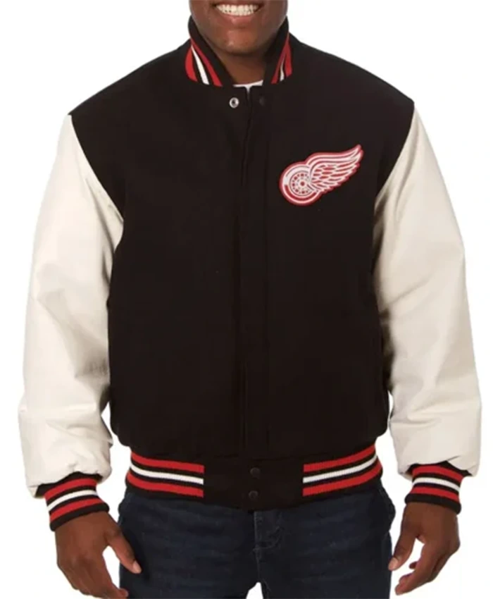 Detroit Red Wings Black And OFF White Two Tone Varsity Jacket
