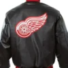 Detroit Red Wings Black Bomber Leather Jacket