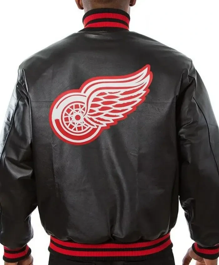 Detroit Red Wings Black Bomber Leather Jacket