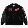 Detroit Red Wings Black Out Team Logo Black Varsity Jacket
