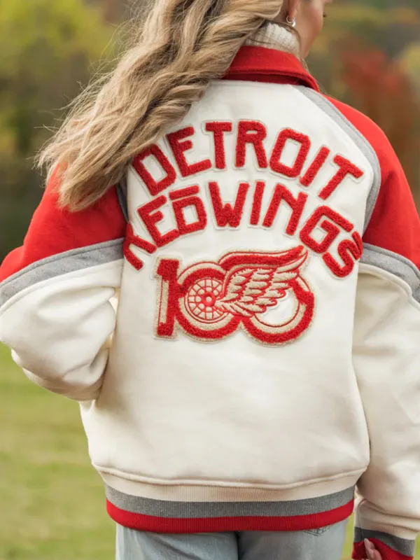 Detroit Red Wings Centennial Season 100 Years Of Hockey Town White Wool Varsity Jacket