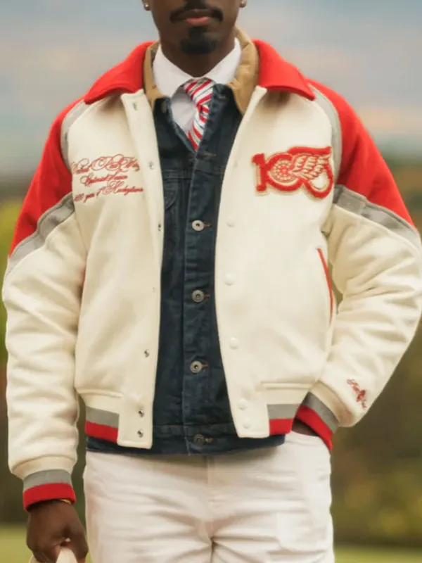 Detroit Red Wings Centennial Season White Wool Varsity Jacket