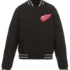 Detroit Red Wings Front Hit Black Poly Twill Varsity Jacket