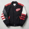 Detroit Red Wings Jeff Hamilton Leather Sleeves Varsity Jacket