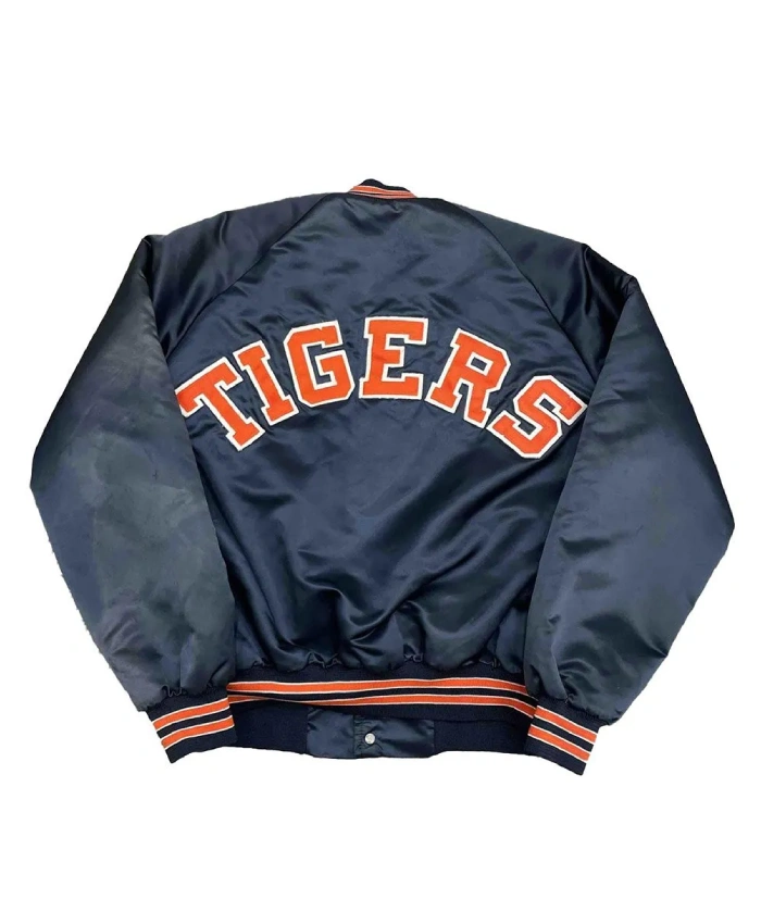 Detroit Tigers 90s Bomber Full Snap Satin Navy Jacket