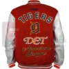 Detroit Tigers American League OrangeOff White Full Zip WoolLeather Jacket