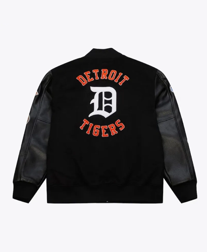 Detroit Tigers Black Out Varsity Full Snap WoolLeather Black Jacket