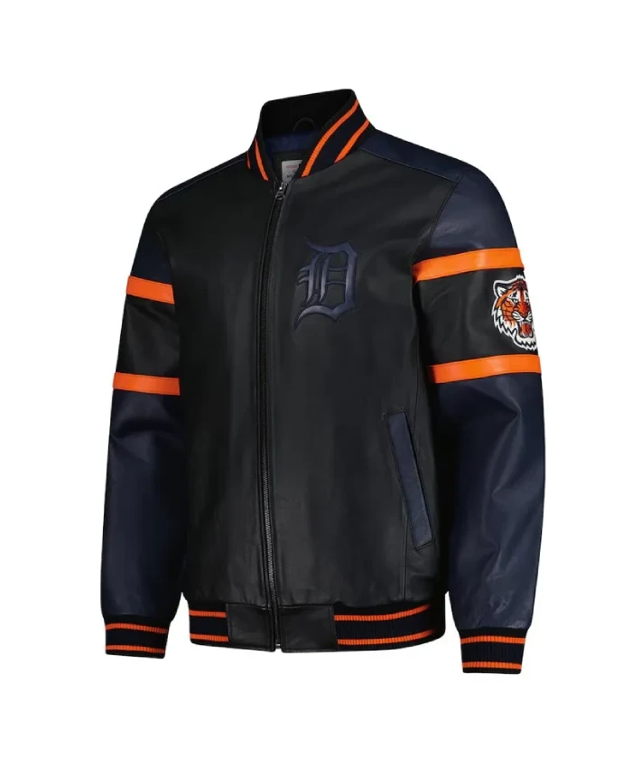 Detroit Tigers Black And Navy Varsity Leather Jacket