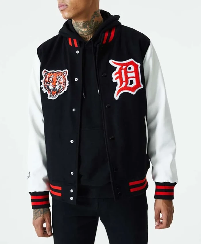 Detroit Tigers Black And White Letterman Jacket