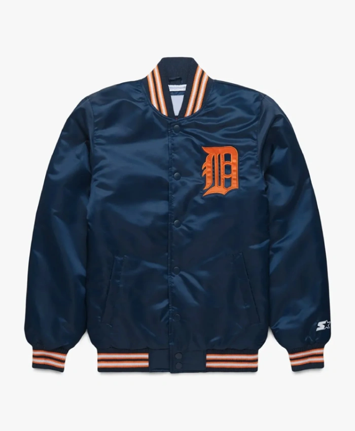 Detroit Tigers Classic Bomber Navy Satin Jacket