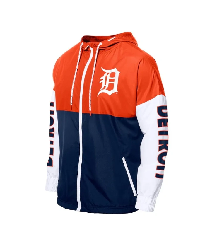 Detroit Tigers Color Block NavyOrange Hoodie Windbreaker