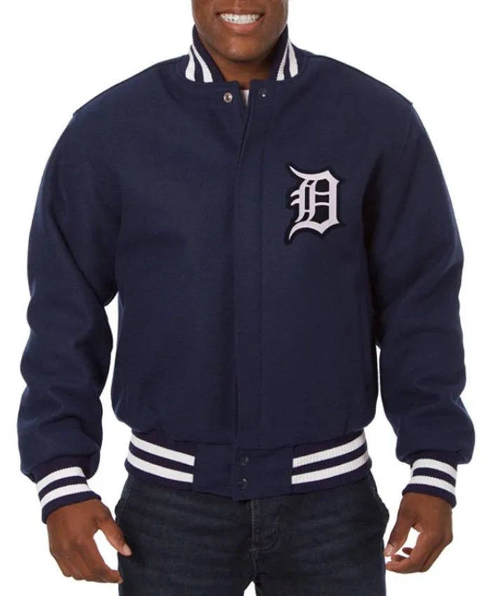 Detroit Tigers Embroidered Navy Wool Varsity Jacket