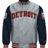 Detroit Tigers Full Snap Gray And Navy Satin Letterman Jacket