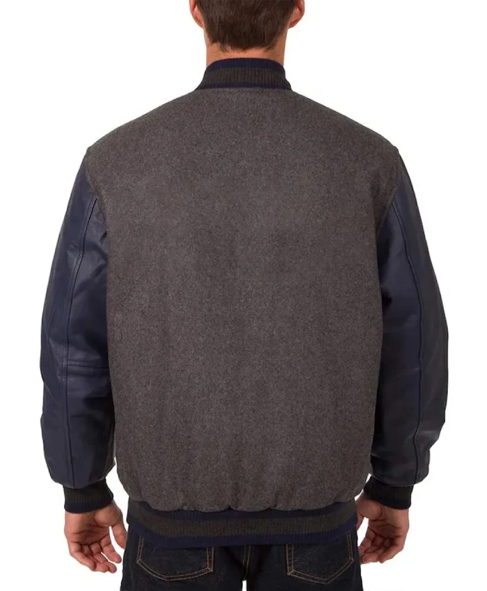 Detroit Tigers Full Snap Varsity WoolLeather Charcoal And Navy Jacket