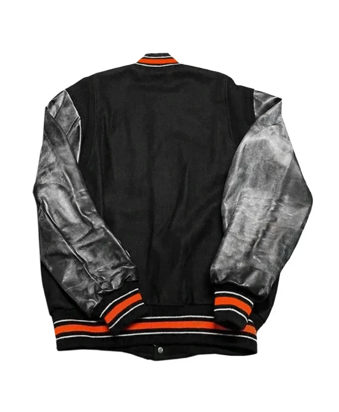 Detroit Tigers Letterman Full Snap WoolLeather Black Jacket