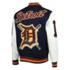 Detroit Tigers NavyWhite Mash Up Logo Varsity Full Zip WoolLeather Jacket