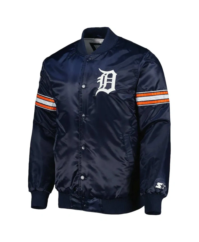 Detroit Tigers Pick Roll Navy Satin Jacket