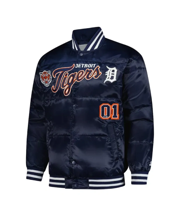Detroit Tigers Puffer Navy Satin Jacket