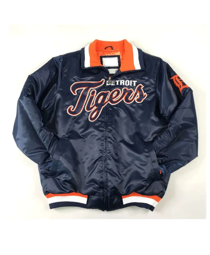 Detroit Tigers Script Full Zip Satin Navy Jacket