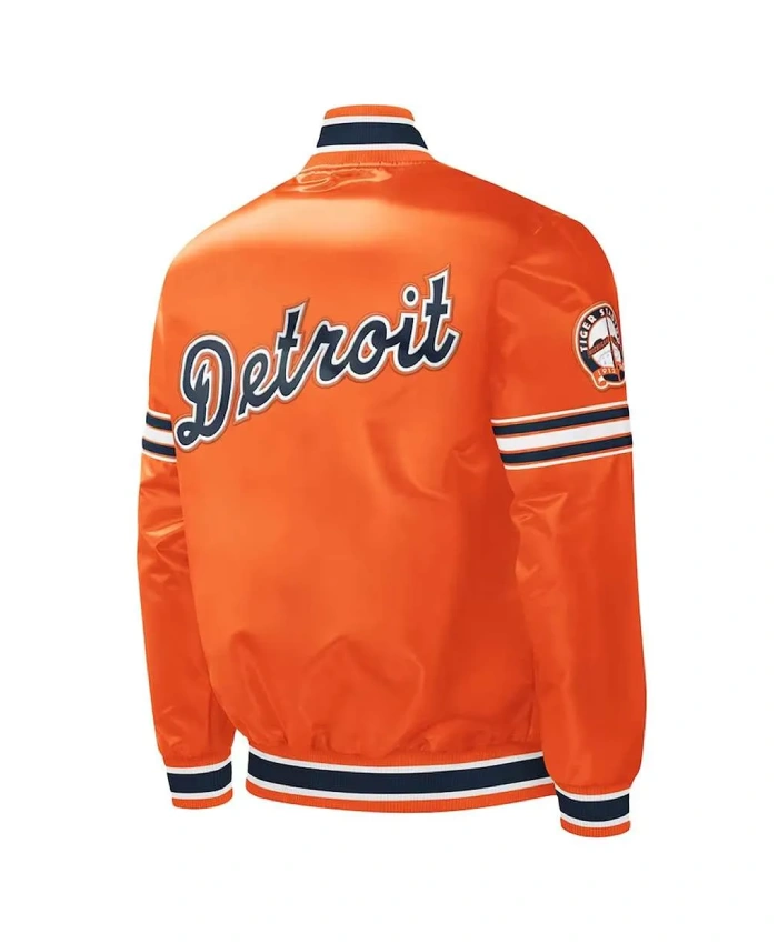 Detroit Tigers Slider Full Snap Varsity Satin Orange Jacket