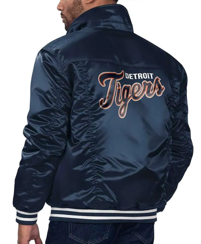 Detroit Tigers Trucker Full Snap Satin Navy Jacket