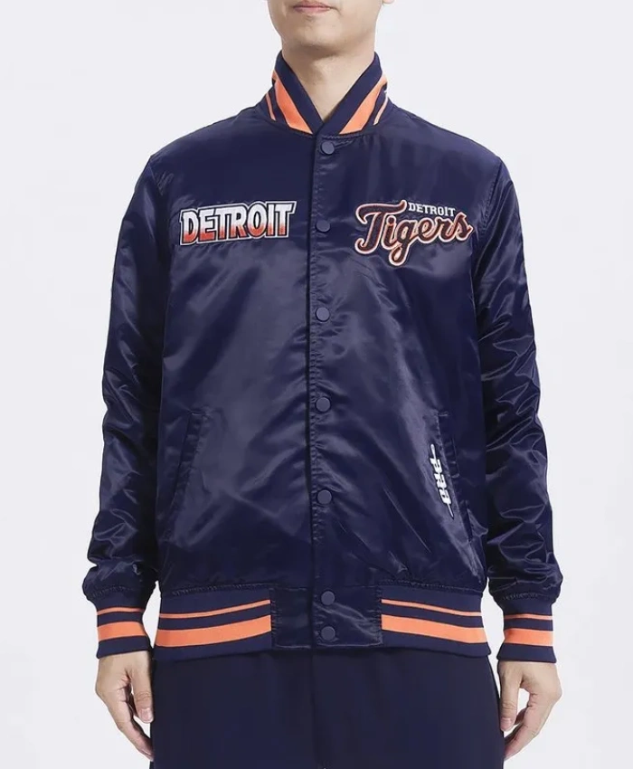 Detroit Tigers Turn It Up M Classic Rib Navy Satin Jacket