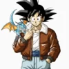 Dragon Ball Z Goku 26 Patch Brown Leather Bomber Jacket With Shearling Collar