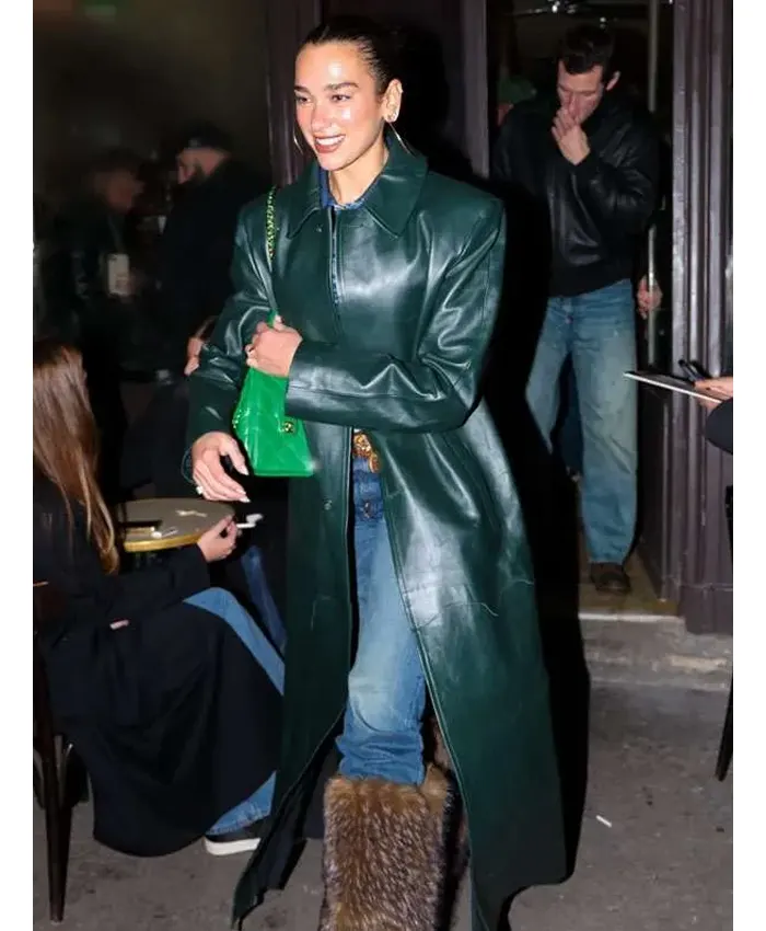 Dua Lipa 2026 Green Leather Coat