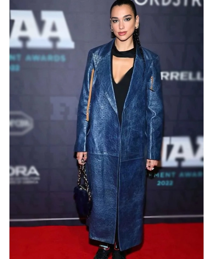 Dua Lipa Footwear Blue Leather Trench Coat