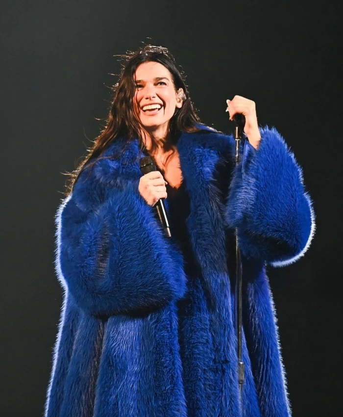 Dua Lipa Radical Optimism Tour 2025 Electric Blue Fur Long Coat