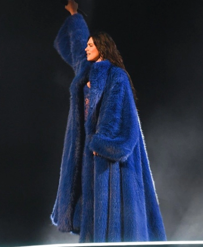 Dua Lipa Radical Optimism Tour 2025 Electric Blue Long Shaggy Coat