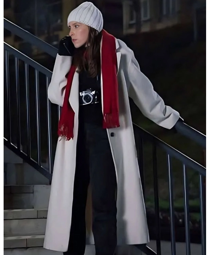 Eden Sher A Keller Christmas Vacation 2025 Emory White Wool Trench Coat