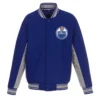 Edmonton Oilers Accent Royal Gray Poly Twill Wool Varsity Jacket